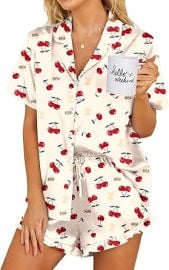 Ekouaer Womens Satin Pajamas Set Button Down 2 Piece Silk Pjs Shorts Set Ruffle Lingerie Notch Collar Sleepwear at Amazon