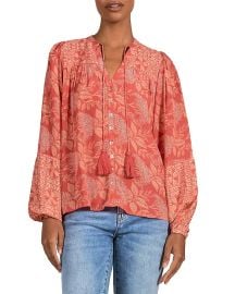 Elan Printed Puff Sleeve Split Neck Top at Bloomingdales