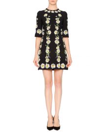 Elbow-Sleeve Cady Daisy Dress at Neiman Marcus