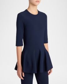 Elbow-Sleeve Compact Knit Peplum Top at Neiman Marcus