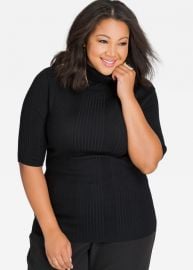 Elbow Sleeve Solid Rib Knit Turtleneck by Ashley Stewart at Ashley Stewart