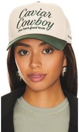 Eleven Eleven Caviar Cowboy Cap In Beige Forest Green at Revolve