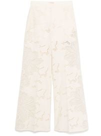 Elie Saab Embroidered Cotton Palazzo Pants Neutrals at Farfetch