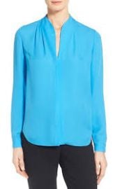 Elie Tahari  Judith  Split Neck Silk Georgette Blouse in Blue at Nordstrom