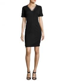 Elie Tahari Ainsley Short Sleeve Lace Trim Sheath Dress at Neiman Marcus