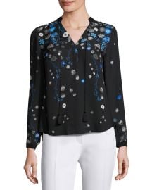 Elie Tahari Amina Long-Sleeve Tie-Neck Floral-Print Blouse  Multi at Neiman Marcus