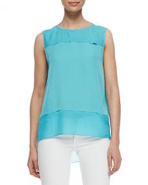 Elie Tahari Aneita Silk Chiffon Paneled Blouse Aqua at Neiman Marcus