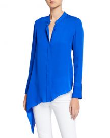 Elie Tahari Asifa Button-Down Long-Sleeve Asymmetric Silk Blouse at Neiman Marcus