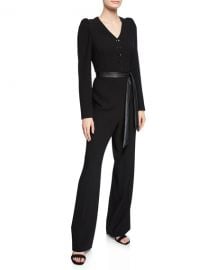 Elie Tahari Campbell Long-Sleeve Jumpsuit with Sash Belt at Neiman Marcus