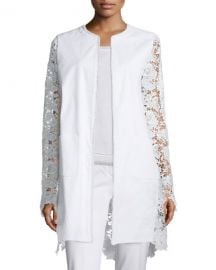 Elie Tahari Canvas  amp  Lace Long Topper Jacket at Neiman Marcus