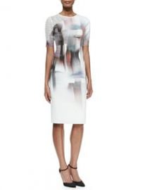 Elie Tahari Carla Graphic-Print Sheath Dress W Mesh Sleeve at Neiman Marcus