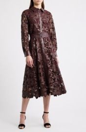 Elie Tahari Chayenne Long Sleeve Faux Leather & Lace Shirtdress at Nordstrom