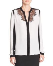 Elie Tahari Denise Lace Color Block Silk Blouse at Bloomingdales