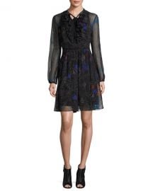 Elie Tahari Desi Tie-Neck Floral Silk Chiffon Dress at Neiman Marcus