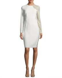 Elie Tahari Devalynne Long-Sleeve Lace-Side Dress at Neiman Marcus