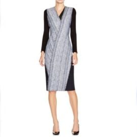 Elie Tahari Dress Cara Mixed Media Sheath Leather Boucle Tweed Office Party 16 eBay at eBay