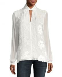 Elie Tahari Elastia Floral-Flocked Blouse   Neiman Marcus at Neiman Marcus