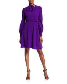 Elie Tahari Eleanora Belted Tie-Neck Dress at Neiman Marcus