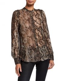 Elie Tahari Elizabeth Snake-Print Tie-Neck Blouson-Sleeve Blouse at Neiman Marcus