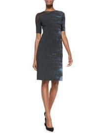 Elie Tahari Emory Half-Sleeve Dress W Mesh Shoulder at Neiman Marcus