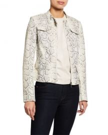 Elie Tahari Gwen Zip-Front Snake-Print Lambskin Leather Jacket at Neiman Marcus