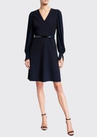 Elie Tahari Hale V-Neck Long-Sleeve Belted Dress - at Bergdorf Goodman