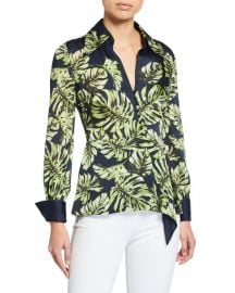 Elie Tahari Haylee Leaf-Print Long-Sleeve Silk Blouse at Neiman Marcus