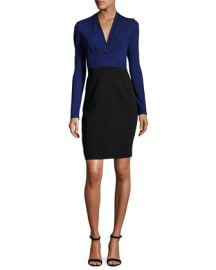 Elie Tahari Heather Long Sleeve Two Tone Sheath Dress at Neiman Marcus