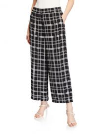 Elie Tahari Heidi Check Wide-Leg Ankle Pants at Neiman Marcus