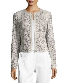 Elie Tahari Janet Lace-Up Python-Print Leather Jacket at Neiman Marcus