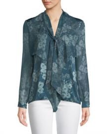 Elie Tahari Jurnee Tie-Neck Long-Sleeve Floral-Print Silk Blouse at Neiman Marcus