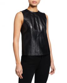 Elie Tahari Kai Sleeveless Leather Ponte Blouse at Neiman Marcus