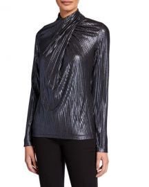 Elie Tahari Keilani Metallic High-Neck Long-Sleeve Twist Top at Neiman Marcus