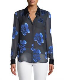 Elie Tahari Martha Floral-Burnout Blouse at Neiman Marcus