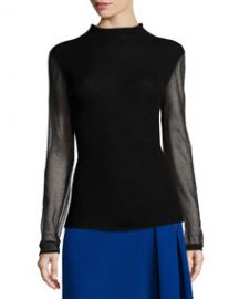 Elie Tahari Maxina Merino Sweater w Sheer Sleeves at Neiman Marcus