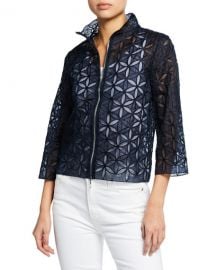 Elie Tahari Rainer Zip-Front Floral-Patterned Cropped Jacket at Neiman Marcus