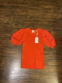 Elie Tahari Ribbed Puff Sleeve Sweater Summer Coral Size Medium 68 eBay at eBay