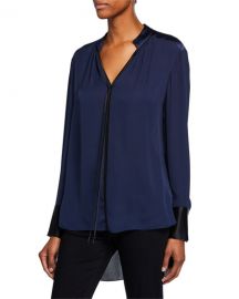 Elie Tahari Shree V-Neck Long-Sleeve High-Low Silk Blouse at Neiman Marcus