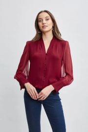 Elie Tahari Silk Blouson Button Shirt in Sangria at Elie Tahari