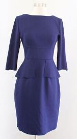 Elie Tahari Solid Navy Blue Knit 34 Sleeve Peplum Sheath Dress Size 2 Career eBay at eBay