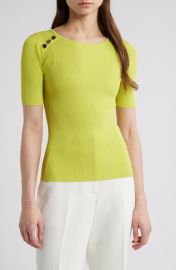 Elie Tahari The Gemma Button Shoulder Rib Sweater at Nordstrom