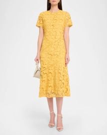 Elie Tahari The Marci Scalloped Floral Lace Midi Dress at Neiman Marcus