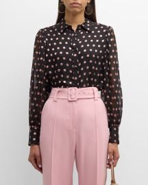 Elie Tahari The Marie Polka Dot Burnout Button-Down Blouse at Neiman Marcus