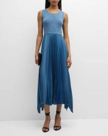 Elie Tahari The Mave Pleated Sleeveless Midi Dress at Neiman Marcus