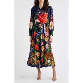 Elie Tahari The Melina Sahara Desert Print Long Sleeve Stretch Silk Shirtdress at Nordstrom