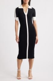 Elie Tahari The Myra Contrast Trim Knit Midi Dress at Nordstrom