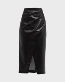 Elie Tahari The Rebecca Ruched Vegan Leather Midi Skirt at Neiman Marcus