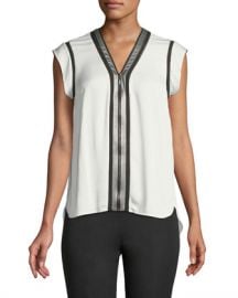 Elie Tahari Vallie Zip-Front Silk Blouse at Neiman Marcus