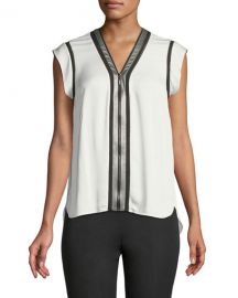 Elie Tahari Vallie Zip-Front Silk Blouse at Neiman Marcus