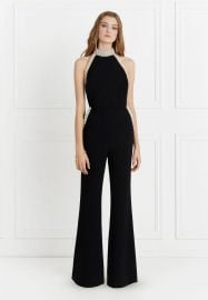 Elinor Pearl-Detail Halter Stretch-Crepe Jumpsuit at Rachel Zoe